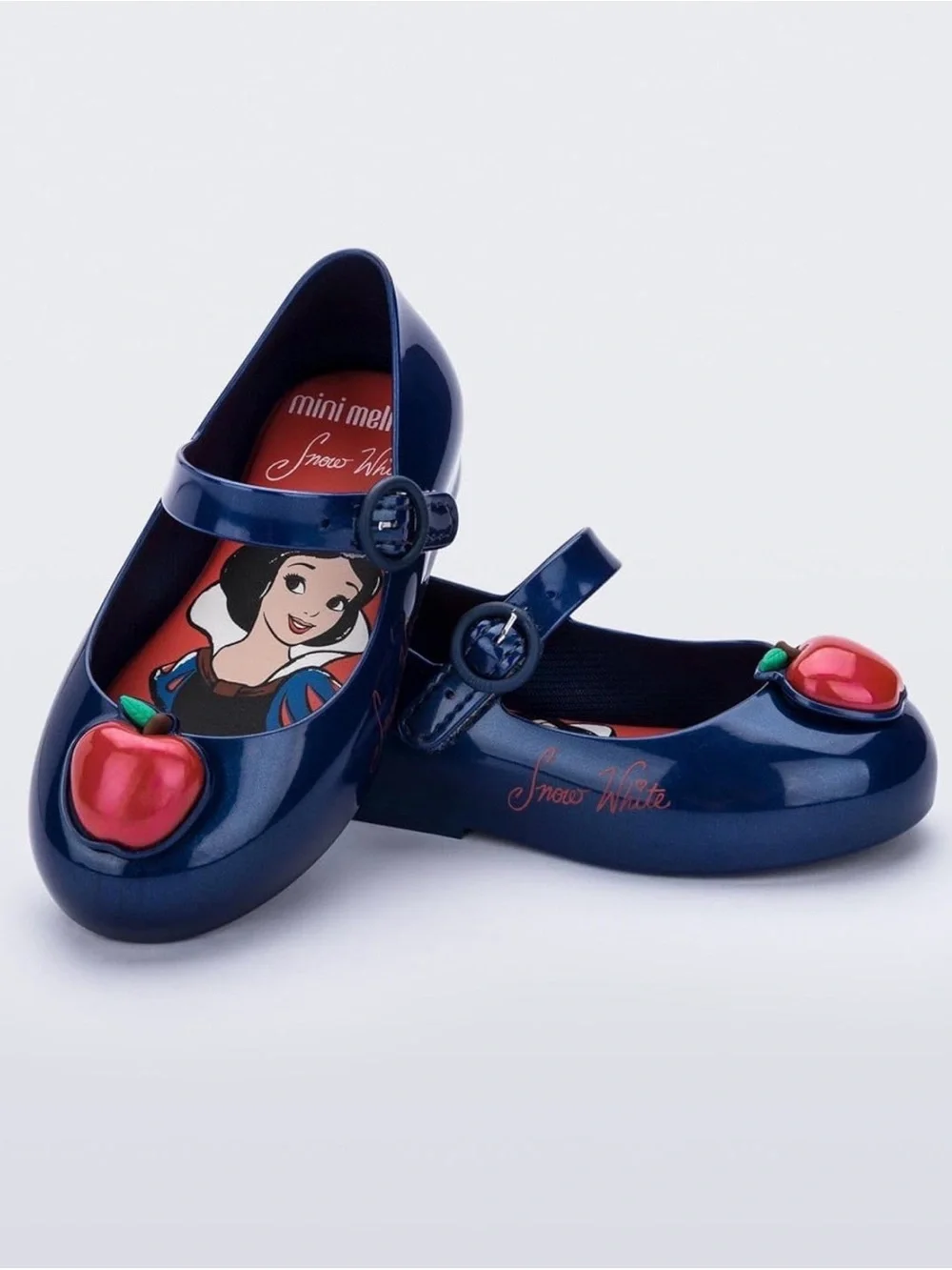 Mini Melissa Navy Jelly Mary Jane Shoes with Red Apple Accent